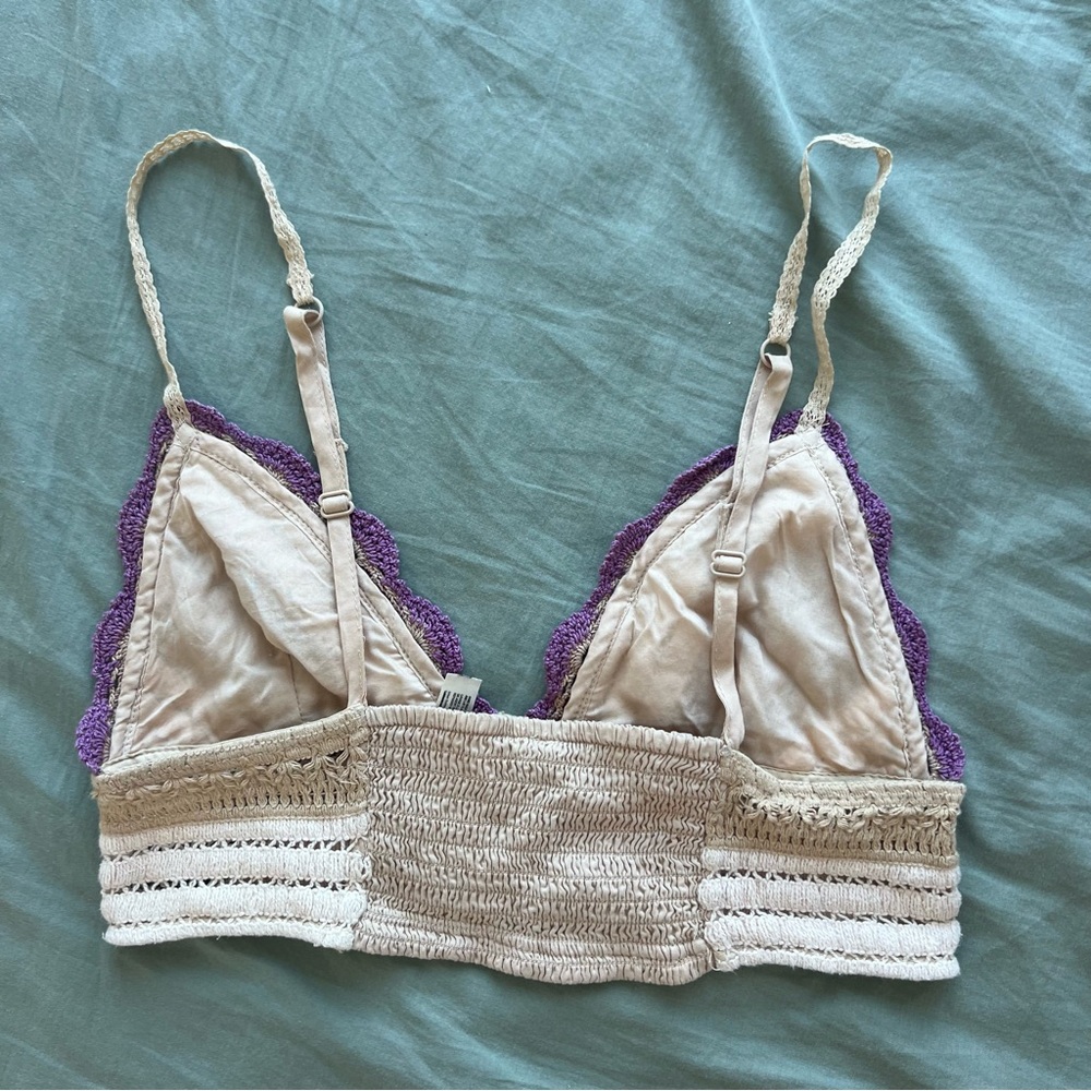 Free People Crochet Lace Bralette | Festival Top | Cream and Purple Neutral - Picture 2 of 4
